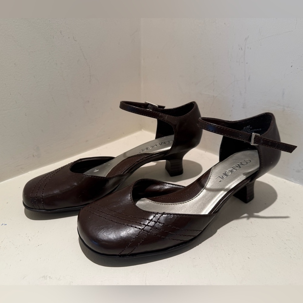 CoverGirl "Collette" brown modified MaryJane style dress shoes, 2" heels